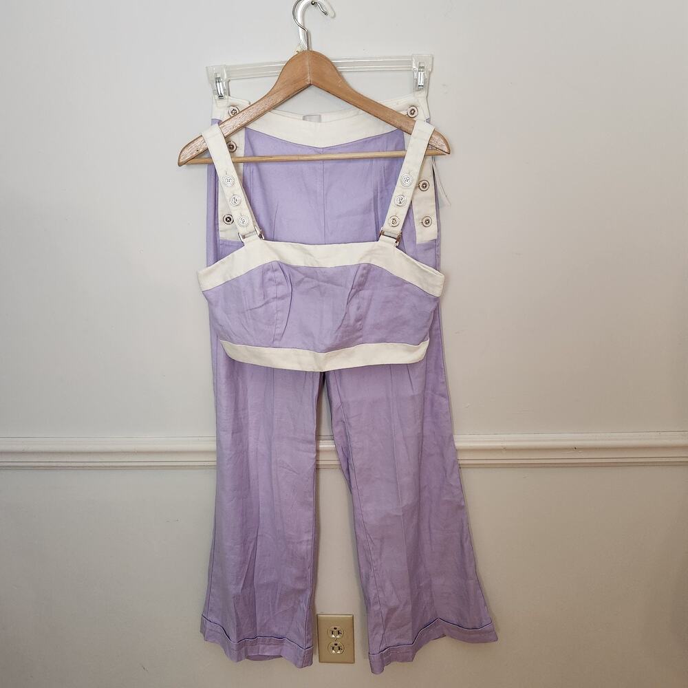 New Anthropologie Maeve Set Pants Sz 4 Crop Top Sz Small Linen Blend Purple